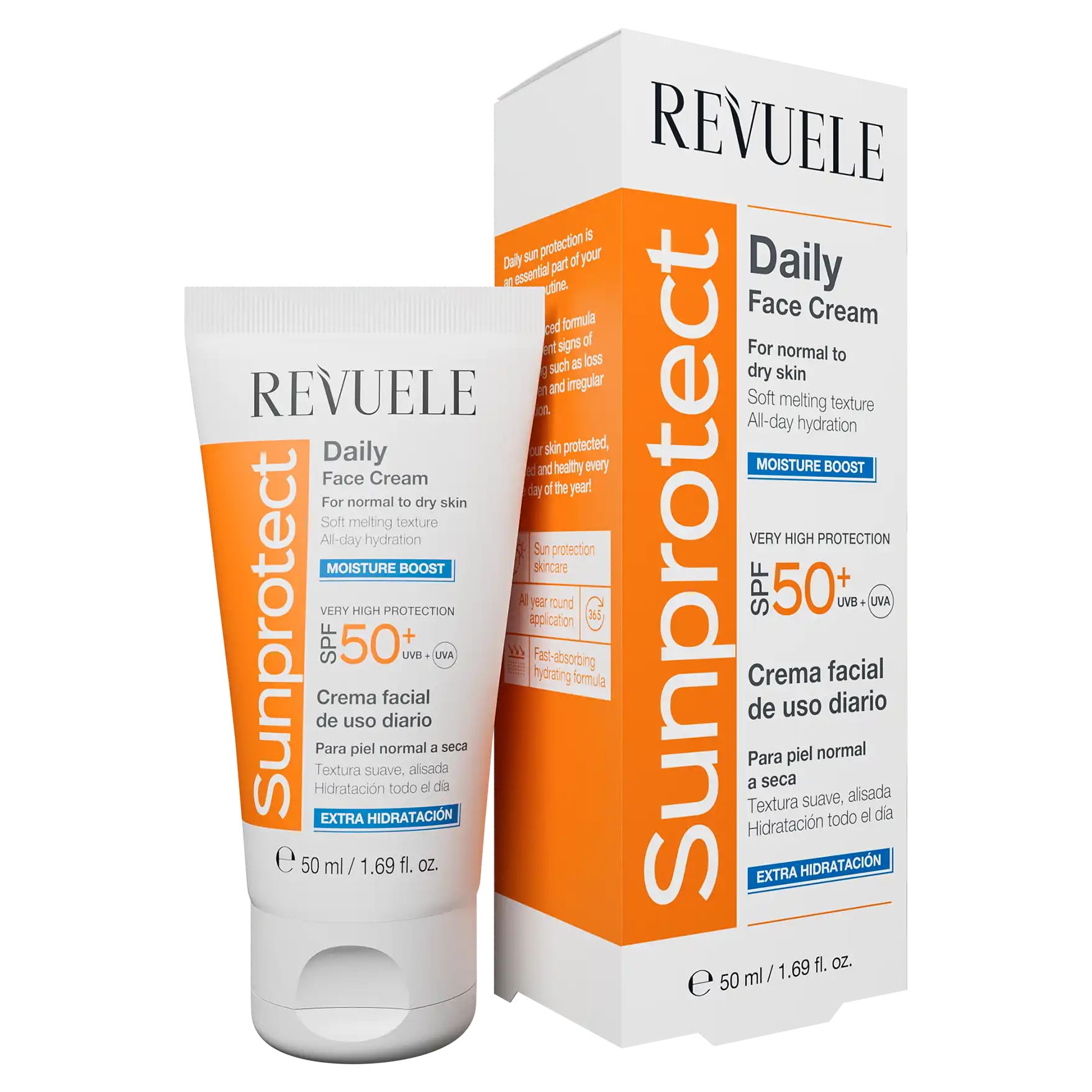 REVUELE Crème Solaire Hydratation Intense SPF 50+ 50ml Protection Hydratante Peaux Sèches Anti-Âge