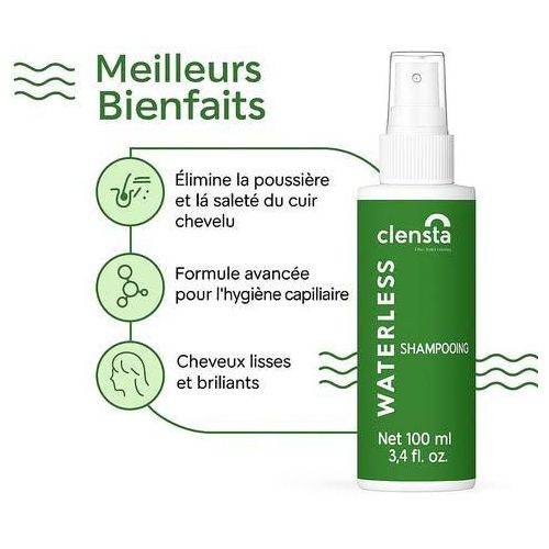 CLENSTA Shampoing Sans Eau 100ml Nettoyant Capillaire Sec Voyage Pratique Formule Innovante Cheveux Propres Sans Rinçage