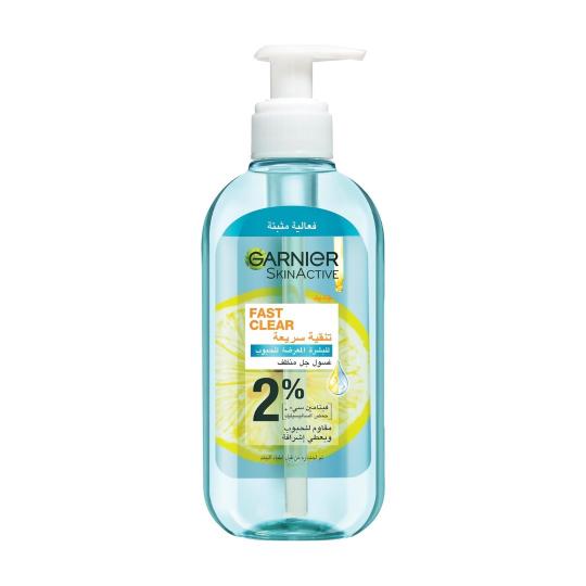 GARNIER Skin Active Fast Clear Gel Nettoyant Moussant Anti-Acné Acide Salicylique Peau Grasse Imperfections Nettoyage Profond 200ml