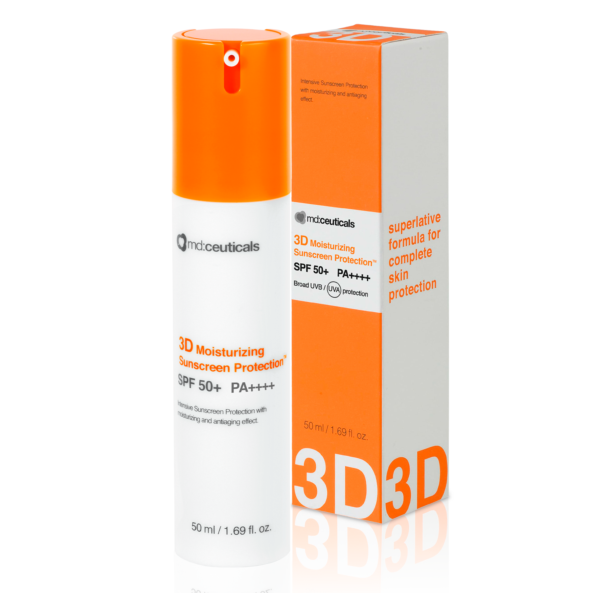MD CEUTICALS 3D Sun Screen Protection SPF50+ 50ml Crème Solaire Haute Protection UVA UVB Antioxydants Filtres Physiques