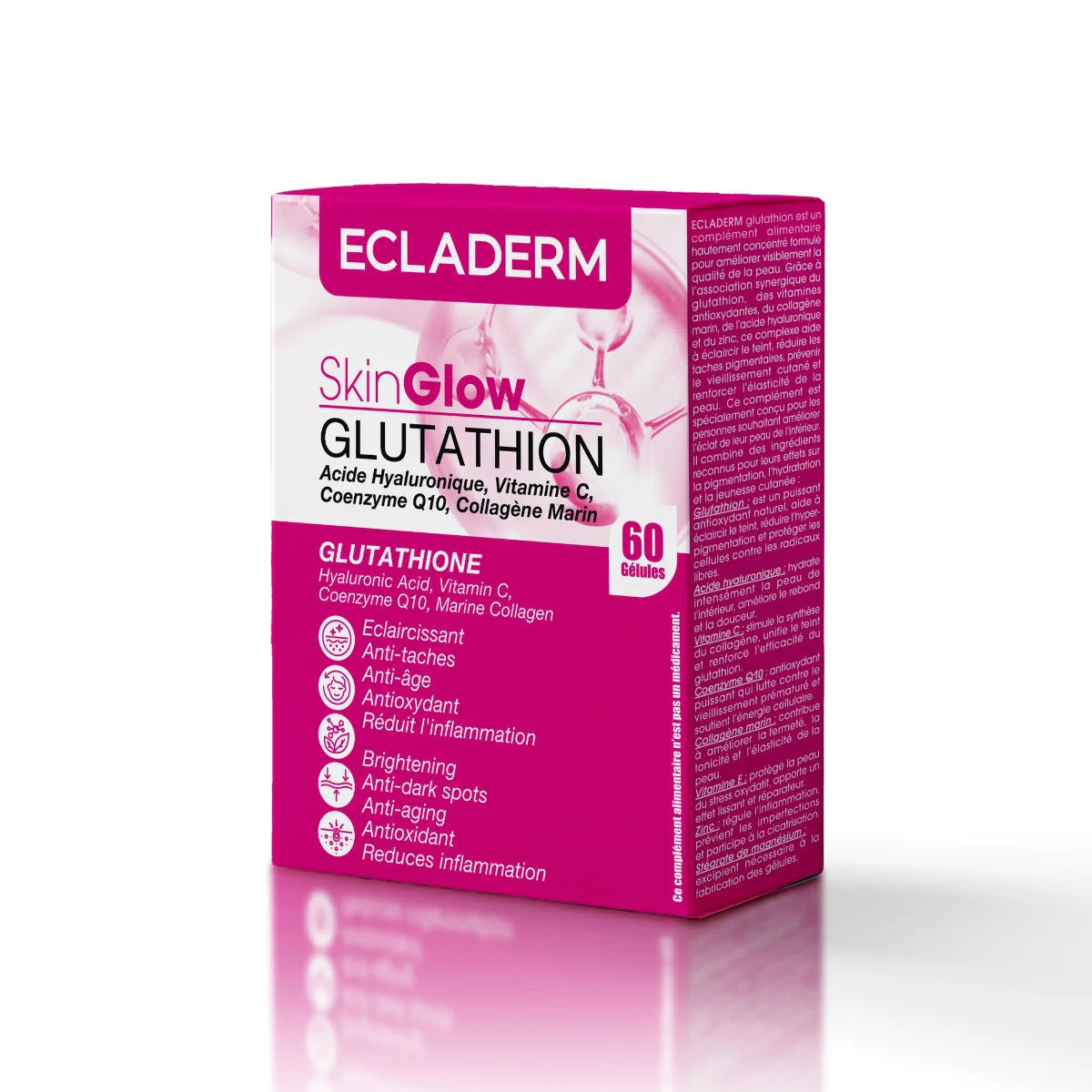 ECLADERM Skin Glow Glutathion 30 Gélules Complément Alimentaire Éclaircissant Anti-Âge Antioxydant Beauté Peau