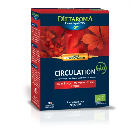 Dietaroma CIRCULATION* Vigne rouge, marronnier d’Inde, fragon bio 20 ampoules