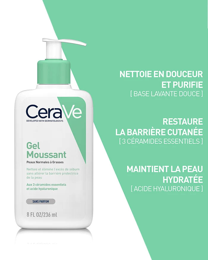 CERAVE Gel Nettoyant Moussant 473ml Purification Équilibre Peaux Normales à Grasses