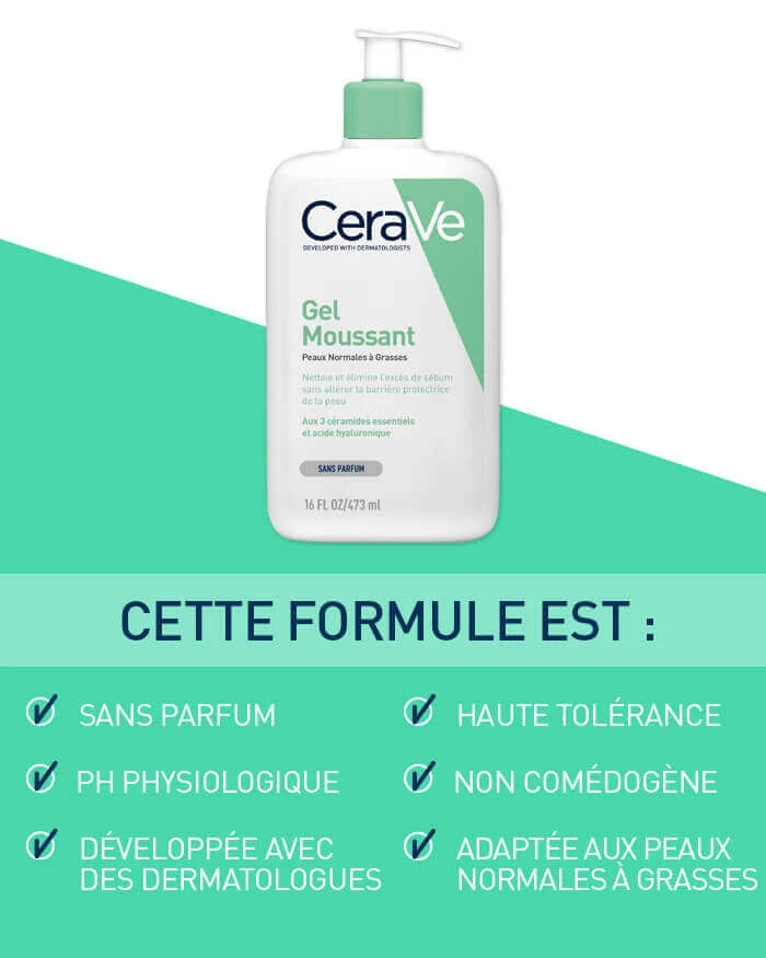 CERAVE Gel Nettoyant Moussant 473ml Purification Équilibre Peaux Normales à Grasses